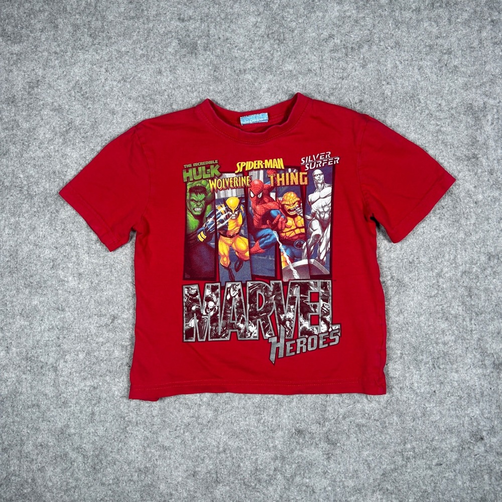 Marvel Heroes T-Shirt Boys Size 4 Red Marvel Comics spiderman Wolverine 2010